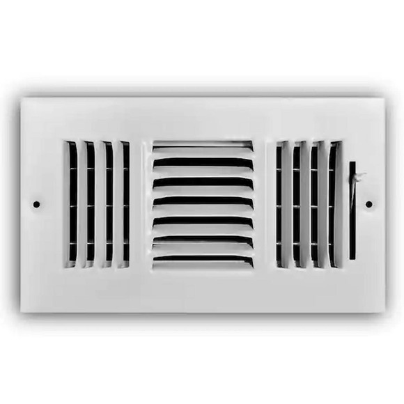 8 in. x 4 in. 3-Way Steel Wall/Ceiling Register in White, NIP w/ Damper - Picture 2 of 5